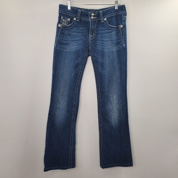 Miss Me Boot Embellished Bedazzled Back Pockets Blue Jeans - Picture 3 of 9
